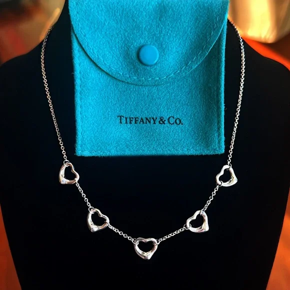 Tiffany & Co Sterling Silver Elsa Peretti Five Open Heart Necklace - Picture 1 of 7